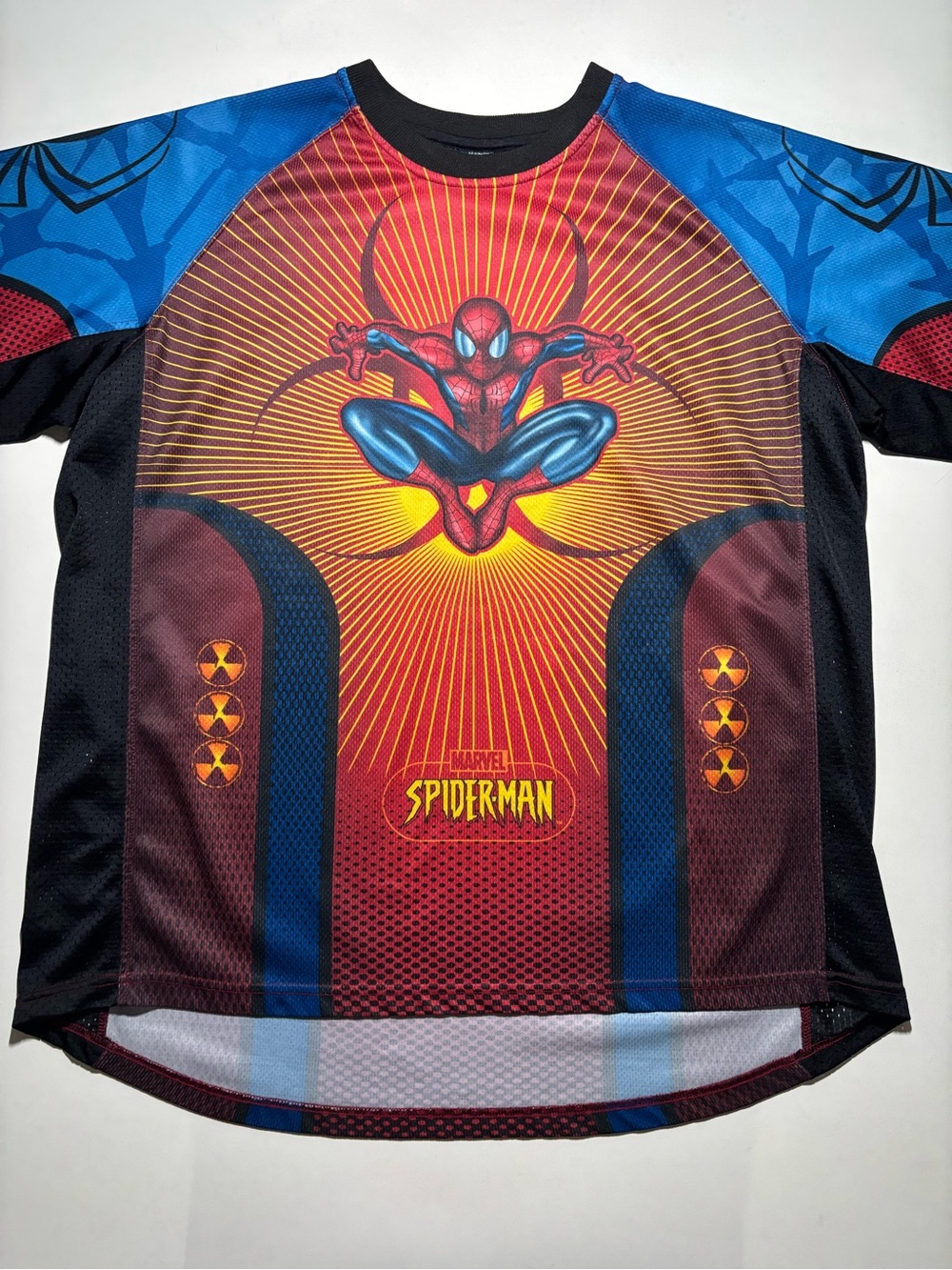 2002 marvel Spider-Man movie all over print radioactive symbol vintage jersey